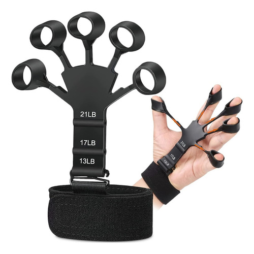 Ejercitador De Dedos Mano Fortalecedor Hand Grip Regulable Color Negro