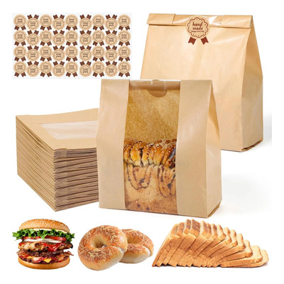 120 Piezas Bolsa De Pan De Papel Kraft Con Ventana
