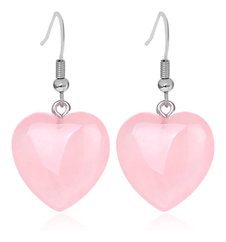 Aretes Cuarzo Natural Rosa Del Amor Pendientes Corazon