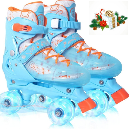 Patines De 4 Ruedas Niños Niña  Con Luces Protecciones