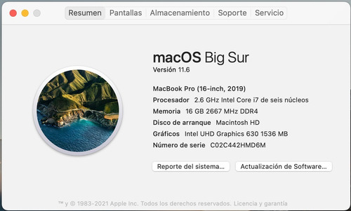 Macbook Pro (16, Intel  Ci7, 512 Gbssd, 16 Gb) Gris Espacial