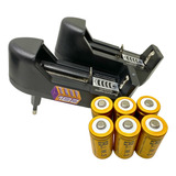 2 Carregador + 6 Baterias Gold 16340 Cr123a Recarregável