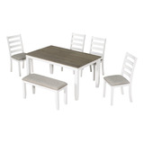 6-piece Dining Table Sets, Rustic Style Rectangular Kitchen 