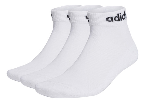 Kit Meia adidas Logo Linear 3 Pares Ankle Branco Original