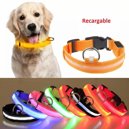 Collar Led Recargable Para Mascotas Diversos Colores