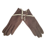 Guantes Cortos Lana/angora C/aplique Piel Color Capuchino