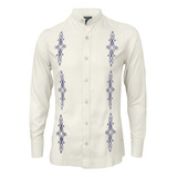 Camisa Guayabera Lino Marfil Bordada Manga Larga Hombre