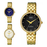 Reloj Q&q Qyq Elegante Qz27j001y Acero Dorado + Estuche 