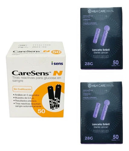 Tirillas Caresens 50 Unidades + 100  Lancetas