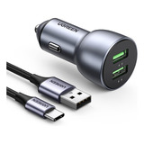 Ugreen Cargador 36w De Auto Dual Qc 3.0, Dos Usb Carga