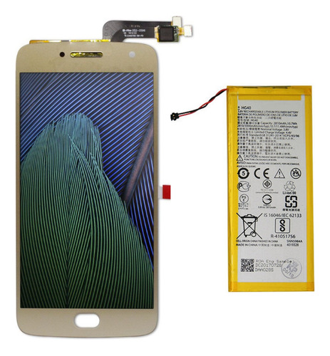 Tela Display Touch Para Moto G5 Plus Dourado + Bateria