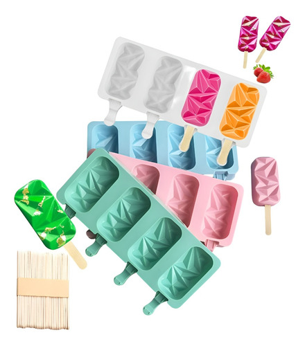 Set 4 Moldes Para Helados Paletas Molde Silicona 108 Palet