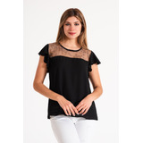 Blusa Crep Con Tull Brillo Moon