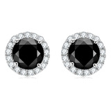 Aros Halo Diamante Moissanita Negra, Plata 925, Baño Oro 18k