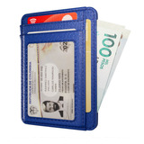 Billetera Tarjetero Portadocumentos Wallet Card Holder Bloqueo Rfid Cuero Pu Hombre Mujer Azul
