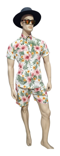 Conjunto Short Camisa Hombre  Playa Hawaiana