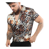 1r Hombre Blusa Botones Playa Sin Posicionamiento Leopardo P