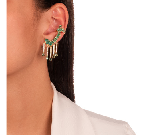 Brinco Feminino Banhado A Ouro Semijoia Ear Cuff Cravejado 