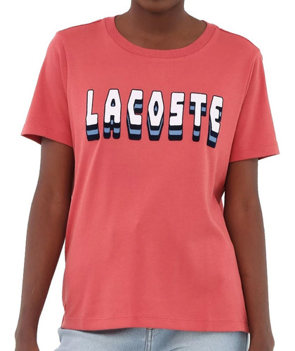Remera Mujer Lacoste T Shirt Print Ladrillo Premium