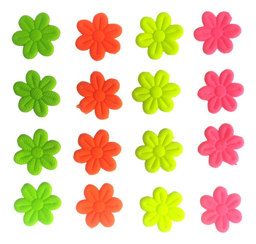 Mini Flor Em Tecido Para Apliques 200 Peças Com 4 Cores Neon