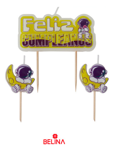 Velas Astronauta Feliz Cumpleaños 3pcs