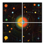 160x160cm Cuadros Acuarela Armonía Cromática Sistema Solar