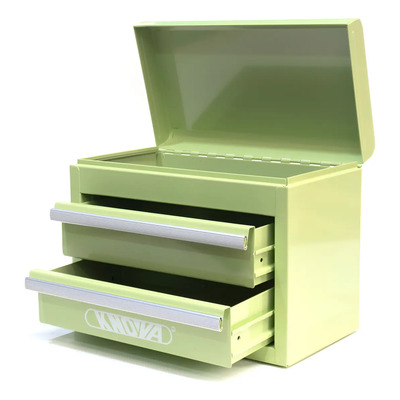 Mini caja de herramientas metálica verde KNOVA KN 9932-VER con 2 cajones y almacenamiento superior ,compacto ideal para oficina y taller 27.5 × 15 ×20.8 cm capacidad de carga por nivel 2.6 kg | Meses sin interés
