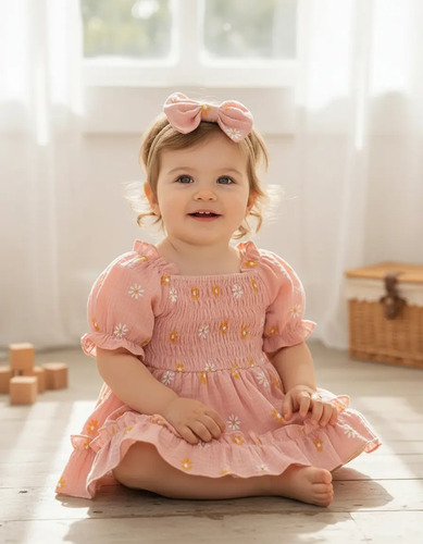 Vestido/pañalero Bebe/niña Manga Corta Estampado Flores
