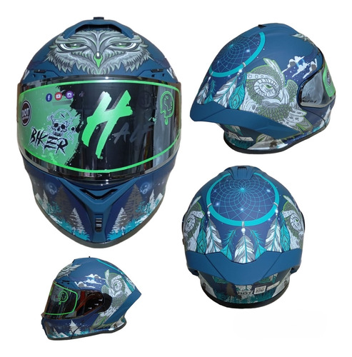 Casco Abatible Half Azul Atrapa Sueño Doble Visor Cert Dot 