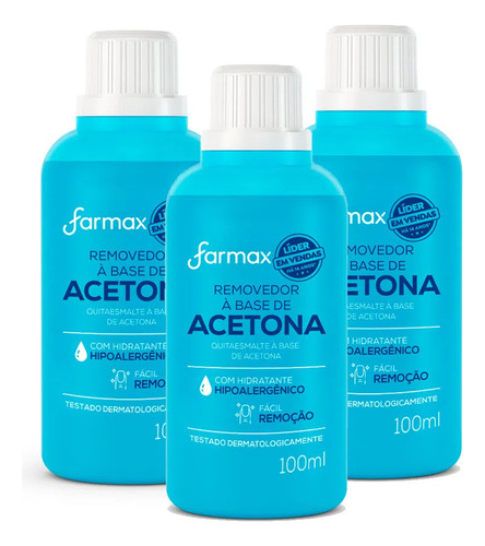 Kit 3 Acetona Removedor De Esmalte Hidratante Farmax 100ml !