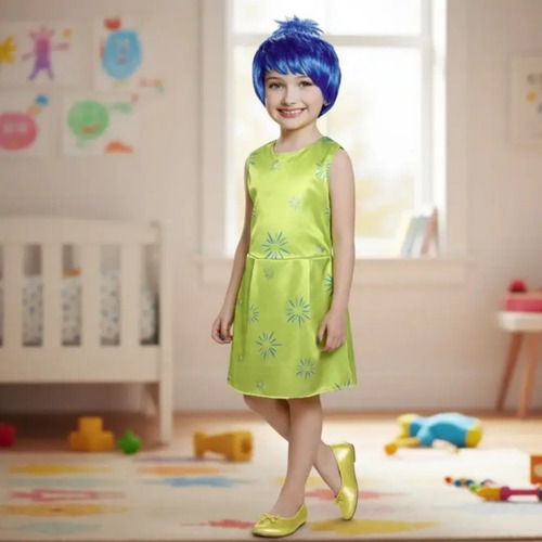 Disfraz Alegría Niña Vestido Con Peluca Cosplay Intensamente | Envío gratis