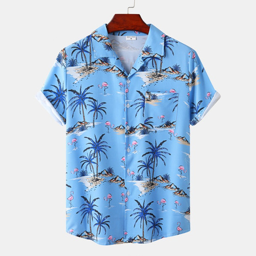 Camisa Guayabera Hawaiana Moda Casual Estilo Para Hombre