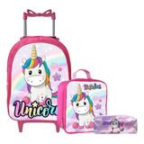 Mochila Rodinha Infantil Escolar Feminina Menina Com Kit