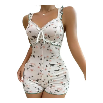 Sexy Body Completo Short De Flores Hotwife Coqueta Blanco U