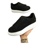 Tenis Mcqueen Alexander Camurça Preto E Branco Envio Rápido