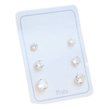 Kit Trio Brinco Prata 925 Legítima Ponto De Luz Zirconia