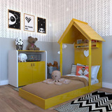 Quarto Infantil Com Cama E Armário Espresso Móveis Amarelo