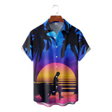 Camisa Hawaiana Unisex Azul Cocotero, Camisa De Playa De Ver