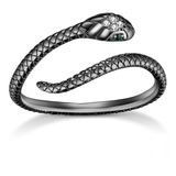 Anillo Víbora Serpiente Plata S925 Chapado En Oro Negro