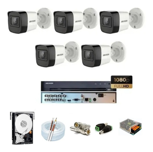 Dvr 08 Canais Hikvision + 05 Cameras Full + Acessorios