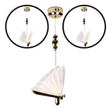 2 Pendentes Para Quarto Led Borboleta Cristal 24cm Dourado