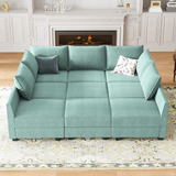 Sofa Modular Otomana Forma L/u 9 Asientos Color Aqua Honbay 