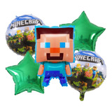 Set De Globos Metalizados Minecraft X 5 Pzas