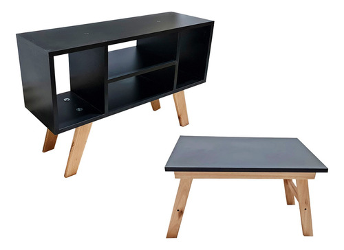 Combo Mesa Ratona + Rack De Tv Escandinavo Nordico En Negro!