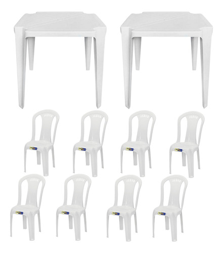 Kit Com 2 Mesas Cadeira De Plástico Encosto Jesus 8 Cadeiras