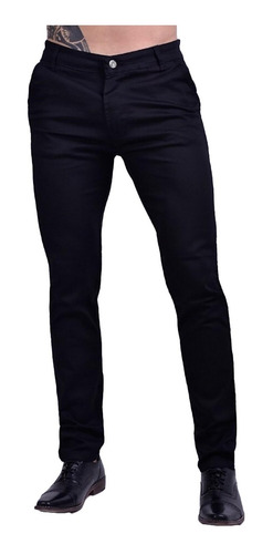 Jeans Corte Chino Negro Semi Chupin Elastizado