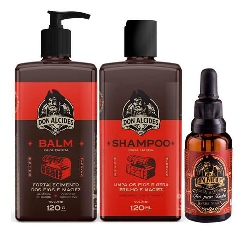 Kit Shampoo + Óleo + Balm Barba Negra Amadeirado Don Alcides