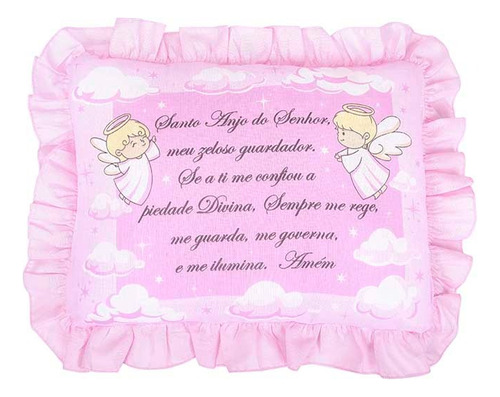 Travesseiro Baby Oração Santo Anjo 28x35cm Luxo Com Babado