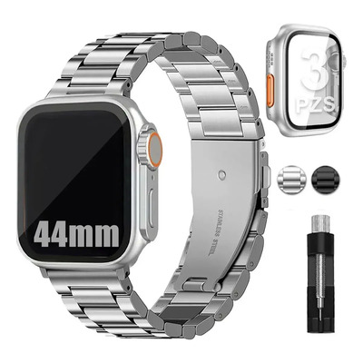 Dazisiny Correa De Acero Inoxidable Para Apple Watch 9 8 7 6 5 4/se 1 2 3 + Case.plata/44 Mm 4.4 Cm