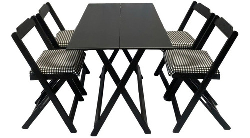 Conjunto Mesa Dobrável 120x70cm Estofado C/ 4 Cadeiras Preto